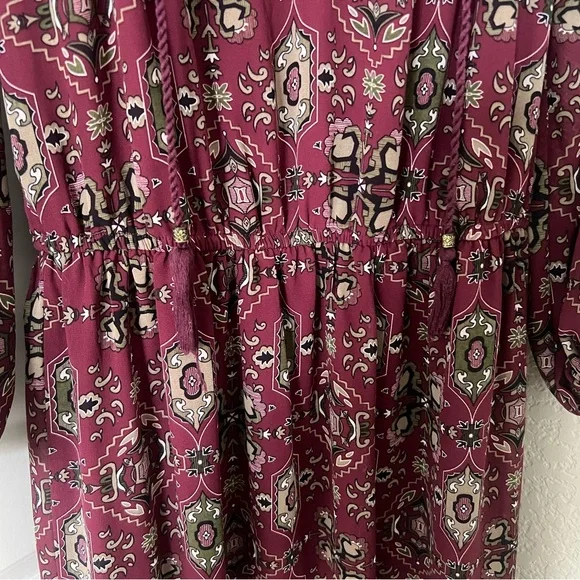 Burgundy Patterned 3/4 Sleeve Maxi Dress - Picture 4 of 7